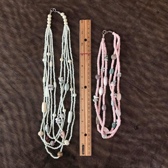 2 Necklace Lot Dyed Bone Agate Stone Boho Bohemian Multi Strand Necklaces India - Picture 10 of 10